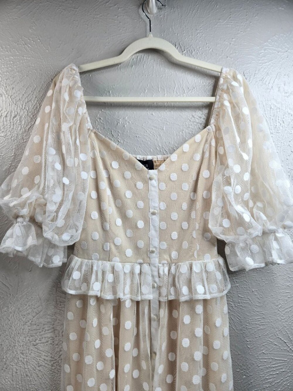 Vici Maxi Dress Sz XL Puff Sleeve Ruffled Polka Dot Formal Cottagecore Victorian - Picture 4 of 9
